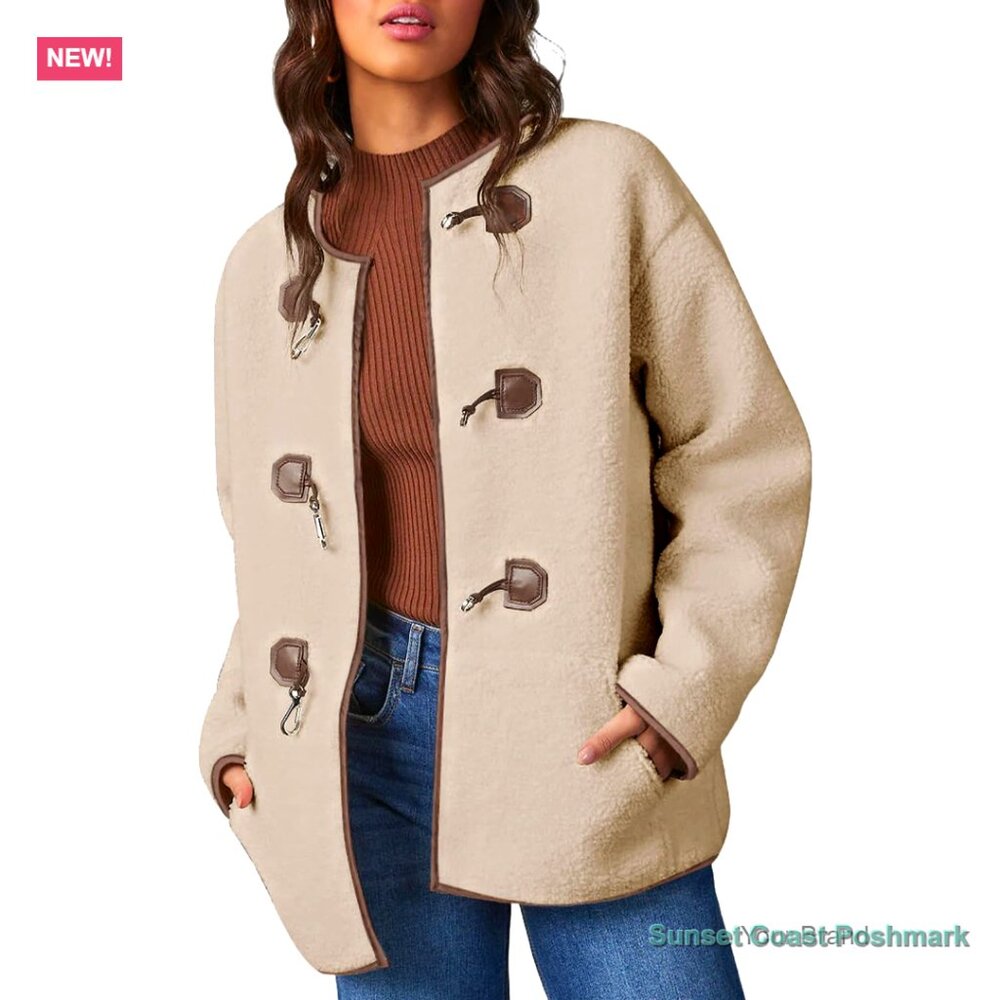 Faux Shearling Oversized Button Jacket With Sherp… - image 1